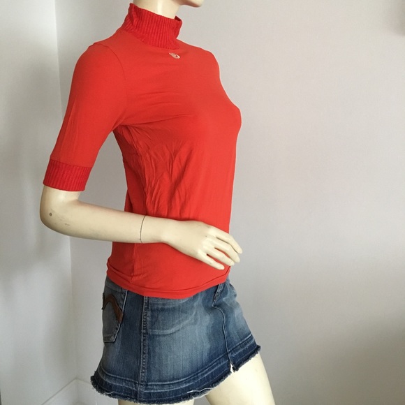 🔴 Vtg orange Zara turtleneck short sleeved top - Picture 3 of 8